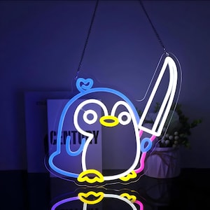 Cute Penguin Led Neon Sign | Acrylic Sign | Anime Neon Sign | Gaming Neon Sign | Custom Neon Sign | Light Up Sign | Neon Light | Led Signs