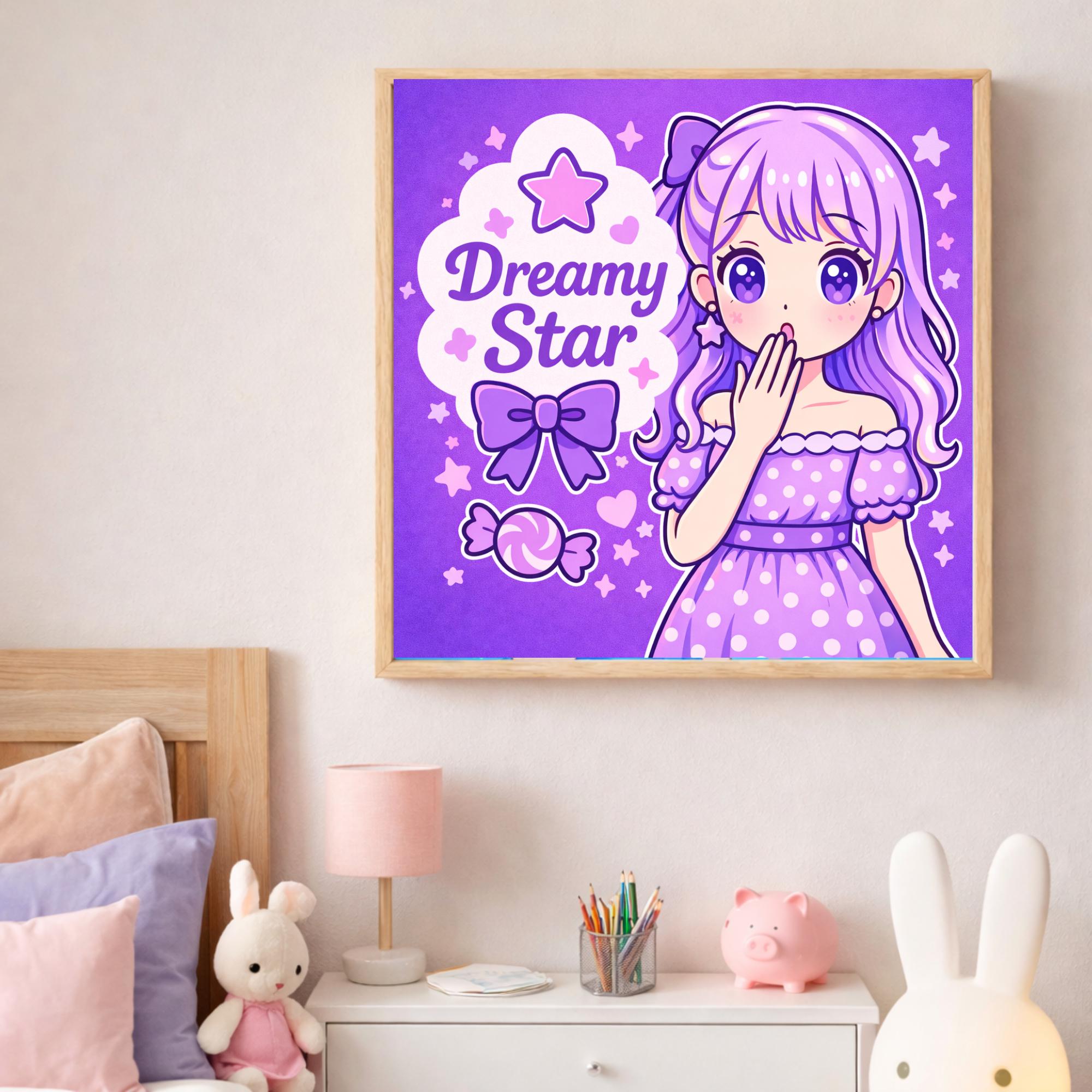 Anime Wall Art Printable, Kawaii Girl Poster, Purple Pastel Room Decor ...