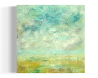 Abstract Landscape Oil Painting: Blue, Yellow Cloud Art (16x16)