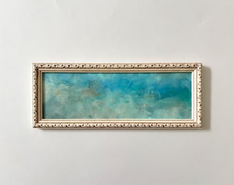 Framed Original Oil Painting, Sky Blue Abstract Cloud Art on Canvas