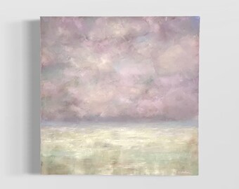 Purple Abstract Cloud Art on Canvas, Hand Painted Original Soft Color Palette Oil Painting