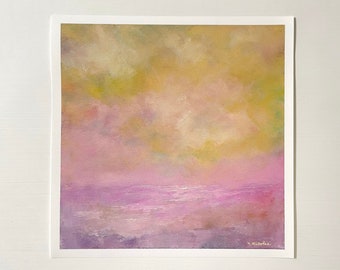 Impresión artística de nubes moradas en papel, 12 x 12, paisaje abstracto, decoración de pared Giclée