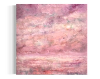 Pink Clouds Oil Painting: Abstract Sky Fine Art (30x30)