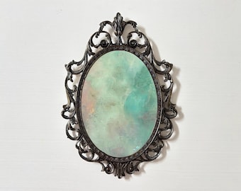 Original Cloud Painting in Vintage Victorian Style Oval Metal Frame