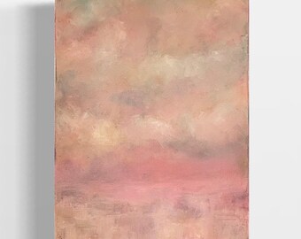 Original Pink Cloud Painting on Small 11x14 Canvas, One of a Kind Pastel Colors Sunrise Palette Knife Artwork, Muted Sky Abstract Landscape