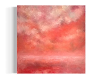 Dramatic One Color Pink Cloud Painting, Hand Painted Abstract Canvas Fine Wall Art