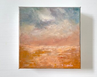 Mini Abstract Oil Painting: Orange Cloud Fall Landscape Art