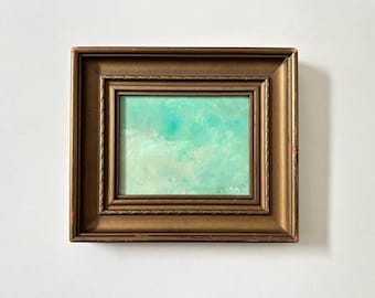 Original Hand Painted Art in Vintage Frame, Small Abstract Cloud Painting on Canvas