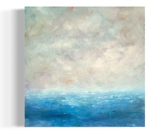 Original Coastal Clouds Painting,Blue Ocean Art on Canvas