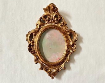 Romantic Style Framed Original Oil Painting, Muted Pink and Green Cloud Art on Canvas