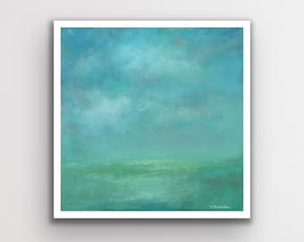 Impresión de paisaje abstracto azul verdoso: arte mural giclée moderno (30,5 x 30,5 cm)
