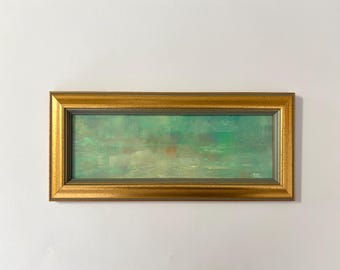 Hand Painted Original Framed Green Abstract Oil Painting on Canvas