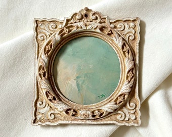 Moody Art Oil Painting, Framed Original Little Round Cloud Artwork on Canvas