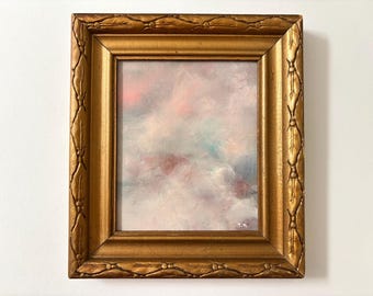 Original Pink Moody Cloud Painting, Small Ethereal Abstract Sky Art