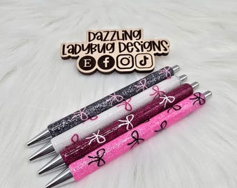 Custom Glitter Bow Gel Pen: Refillable Personalized Pen
