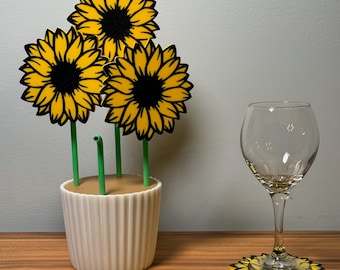 Handgefertigtes Sonnenblumen-Untersetzer-Set - Rustikales, umweltfreundliches Dekor für Zuhause oder als Geschenk