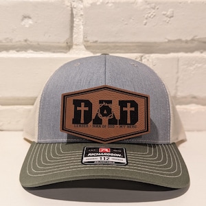 Personalized Christian Dad Hat – Richardson 112 Trucker Cap – ‘Leader Man of God My Hero’ Patch – Father&#39;s Day Gift for Him