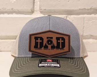 Personalized Christian Dad Hat: 'Leader Man of God' Leather Patch - Richardson 112 Trucker Cap