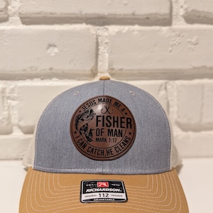 Fisher of Men Christian Hat Leatherette Patch Richardson 112 Trucker Cap Faith Based Outdoor Gift for Him, Father&#39;s Day Hat