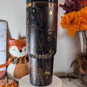 Boosheet 40oz Laser Engraved Tumbler with Handle — Halloween Ghost Doodles — Custom Stainless Steel Gift