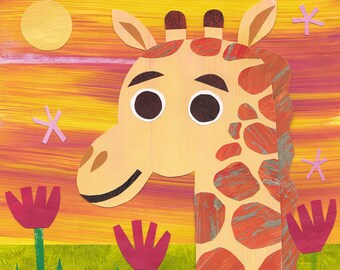 Baby Giraffe Art Print: Sunset Savannah Nursery Decor