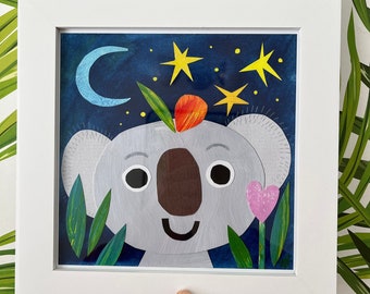 Koala Art Print: Whimsical Nursery Decor, Collage Style