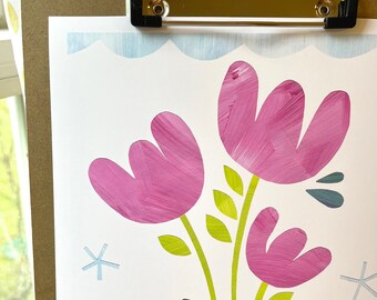 Floral Art Print: Abstract Tulips in Vase, Modern Home Decor
