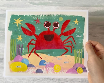 Silly Crab Art Print: Colorful Ocean Nursery Decor