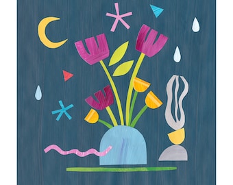 Abstract Floral Art Print: Modern Cut Paper Collage