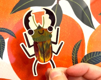 Stag Beetle Vinyl Sticker: Original Collage Art, Laptop Decal