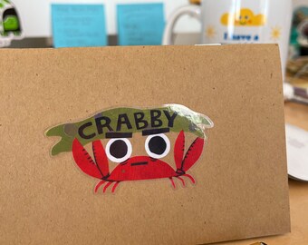 Crabby Crab Vinyl Sticker: Transparent Decal for Laptop, Water Bottle