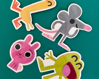 Cute Vinyl Animal Stickers | Frog, Mouse, Bunny, Duck Mixed Set | Waterproof Dishwasher Safe | Sticker Set for Phone, Water Bottle, Laptop