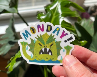 Monday Monster Vinyl Sticker | Decal for Laptop, Phone, Water bottle | Swamp Thing | Dishwasher safe, UV resistant, transparent