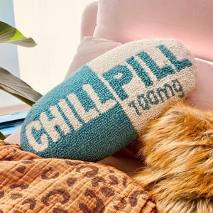 Chill Pill 16 x 9&quot; Hook Pillow | Accent Throw | Velvet Back | Blue • Pink