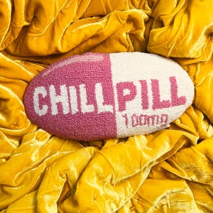 Chill Pill 16 x 9&quot; Hook Pillow | Accent Throw | Velvet Back | Pink • Blue
