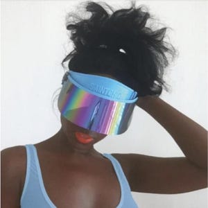 Iridescent Sun Visor Face Shield – Oversized 99% UV, UPF 50+, Adjustable Fit, Unisex and All Ages for Beach, Travel, Fashion &  Photoshoots
