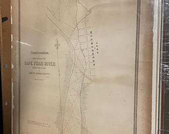 Estudio histórico de la Marina de los EE. UU. de 1839 (4 impresiones originales) del río Cape Fear en Wilmington, Carolina del Norte