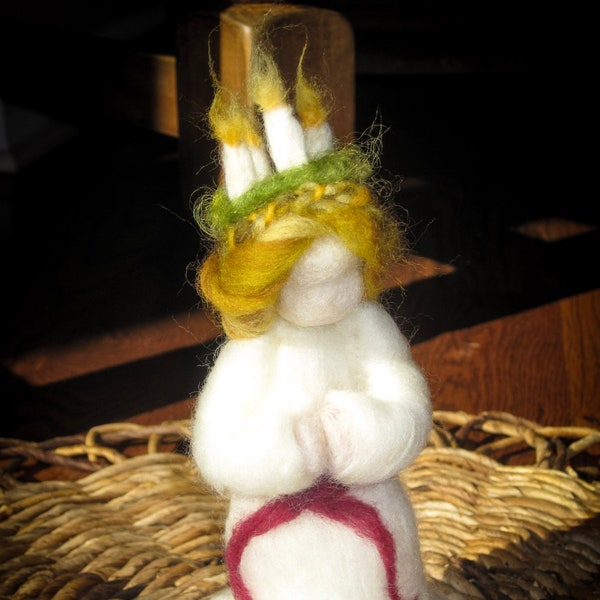 Waldorf Felted SANTA LUCIA DOLL Felt Figure Seasonal Table Needlefelted Advent Angel by Anthroposophic Fiber Artist Kelly Sundstrom