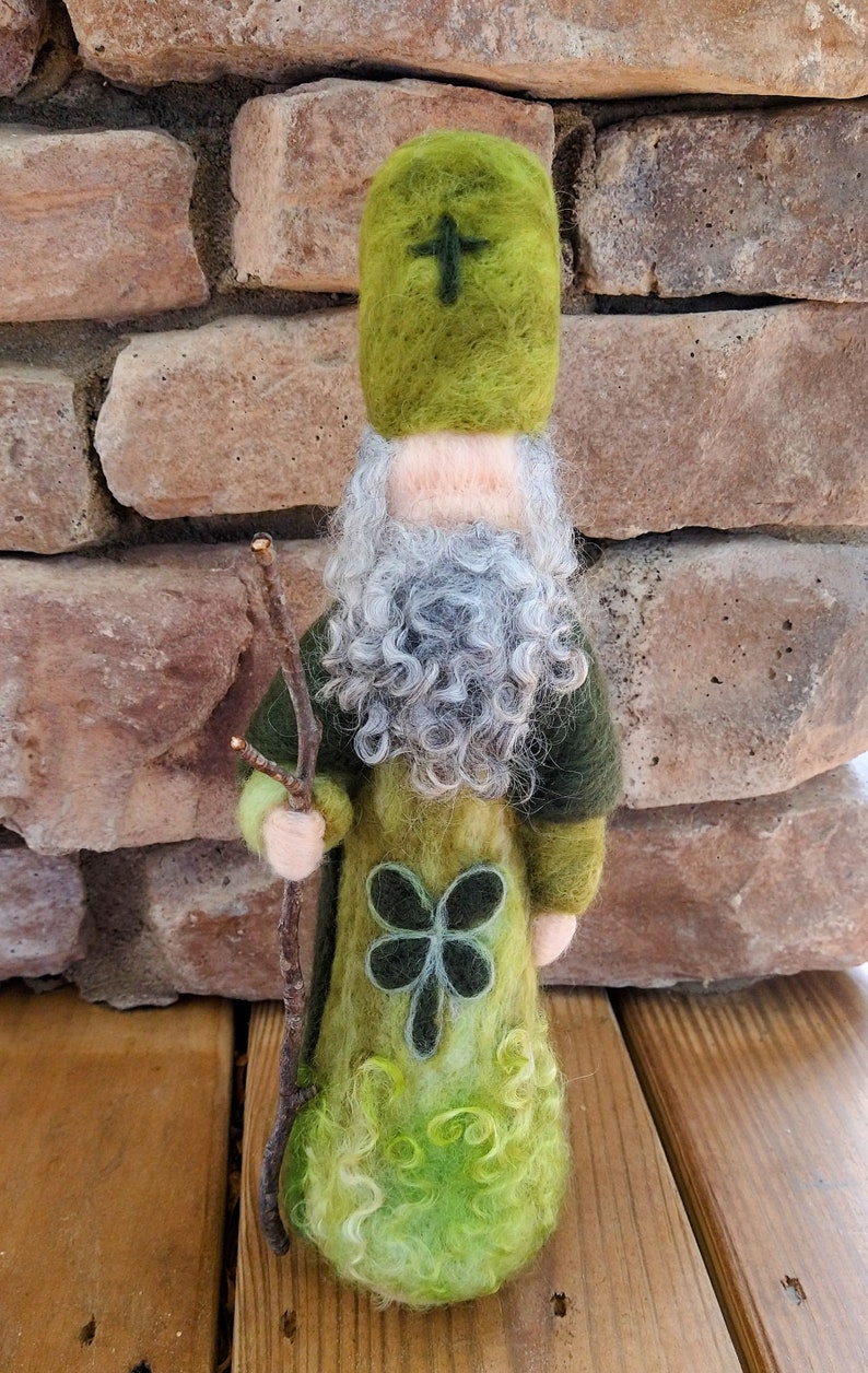 WALDORF Felted Saint Patrick wool felt shamrock St. Patrick's Day doll SIGNED by Waldorf fiber artist Kelly Sundstrom image 6