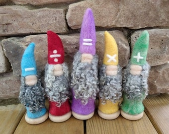 Waldorf Needle Felted Waldorf Math Gnomes Waldorf Homeschooling needle-felted figures complete set