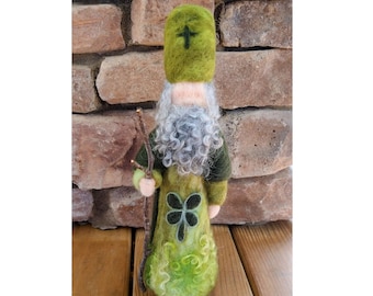 WALDORF Felted Saint Patrick wool felt shamrock St. Patrick's Day doll SIGNED by Waldorf fiber artist Kelly Sundstrom