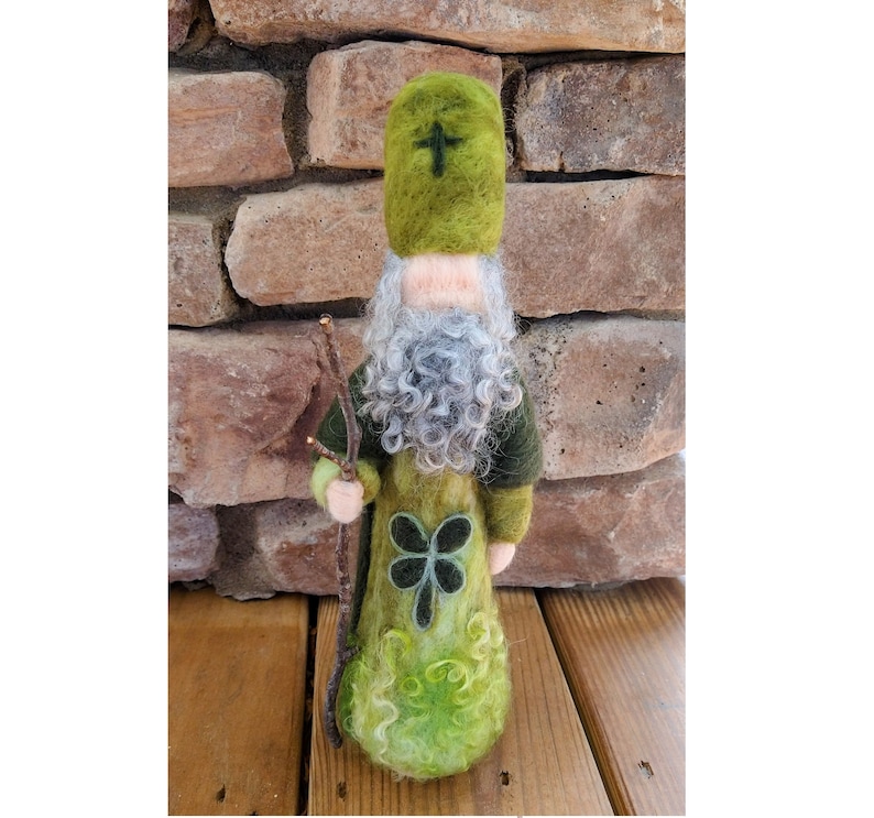 WALDORF Felted Saint Patrick wool felt shamrock St. Patrick's Day doll SIGNED by Waldorf fiber artist Kelly Sundstrom image 1