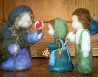 Waldorf Needle Felted HANSEL AND GRETEL Set Waldorf Homeschool Needle Felt Fairy Tale set by Fiber Artist Kelly Sundstrom