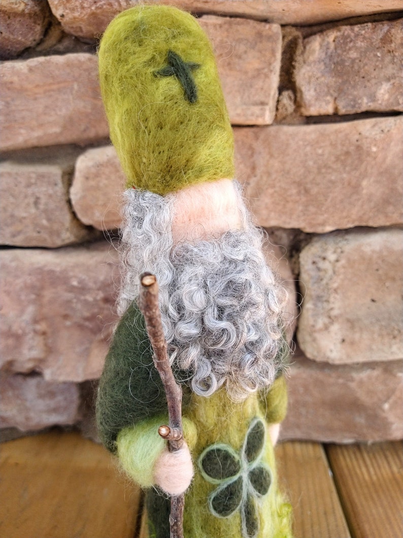 WALDORF Felted Saint Patrick wool felt shamrock St. Patrick's Day doll SIGNED by Waldorf fiber artist Kelly Sundstrom image 2