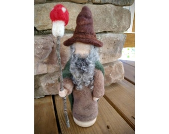 WALDORF Felted Woodland Wizard Gandalf wool felt doll SIGNED by Waldorf fiber artist Kelly Sundstrom