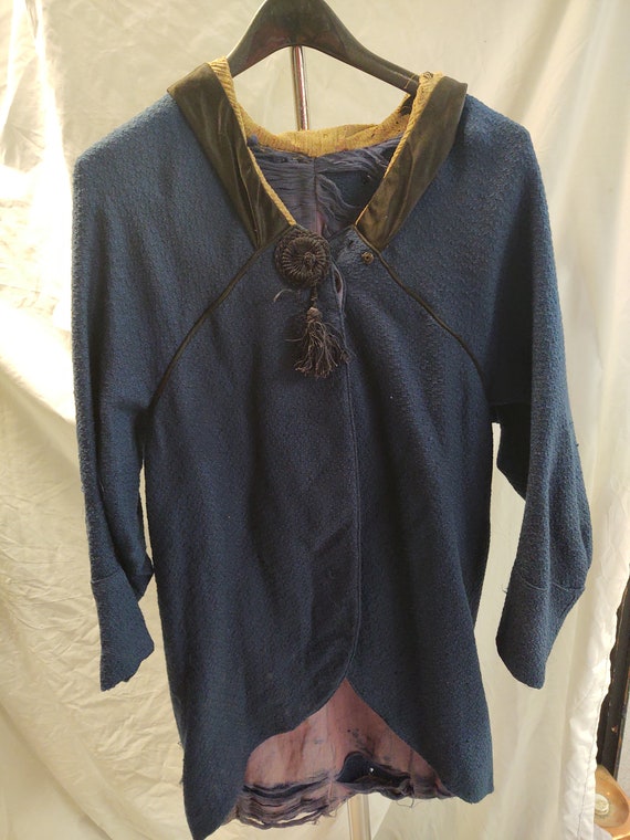 Antique wrap coat, late 1910's early 20's blue bou