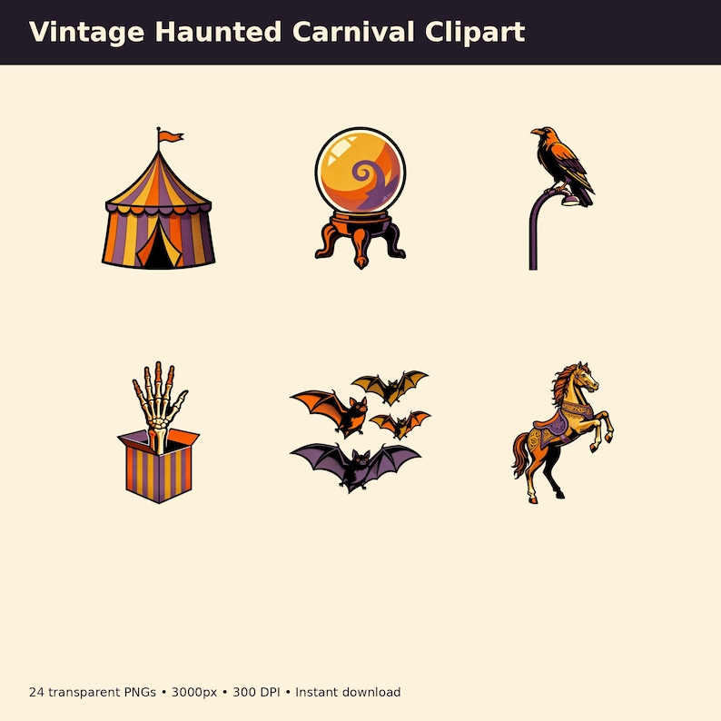 Vintage Haunted Carnival Clipart preview image 1