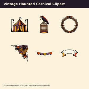 Vintage Haunted Carnival Clipart preview image 8