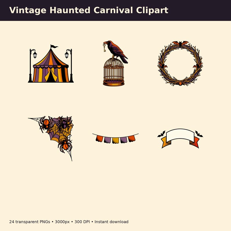 Vintage Haunted Carnival Clipart preview image 8