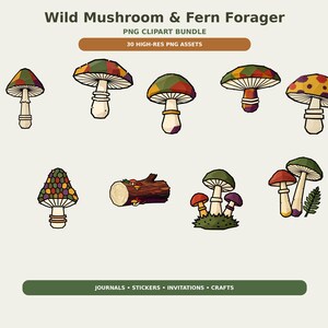 Wild Mushroom and Fern Forager Clipart preview image 1